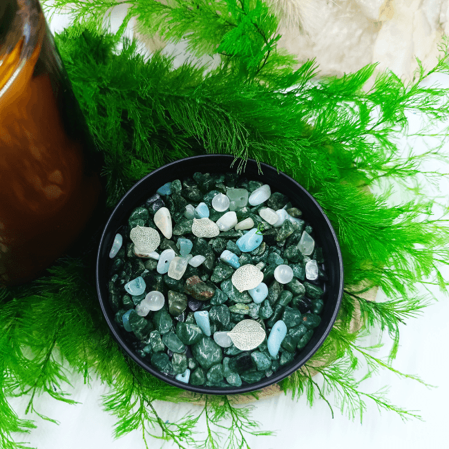 Bougie Rituel Energétique ODE A LA SERENITE - Parfum FLEUR DE COTON - AVENTURINE naturelle - Collection Sorcière Moderne