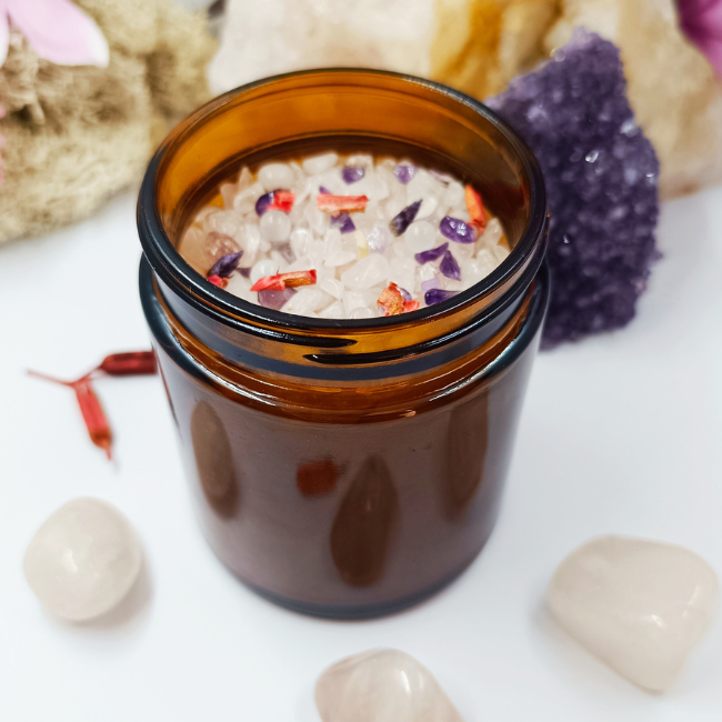 Bougie énergétique Rituel AMOUR pierres naturelles