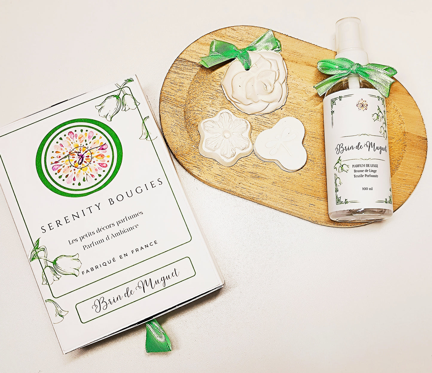 Parfum de linge brin de muguet et ses 3 décors à parfumer coffret