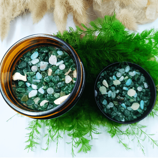 Bougie Rituel Energétique ODE A LA SERENITE - Parfum FLEUR DE COTON - AVENTURINE naturelle - Collection Sorcière Moderne