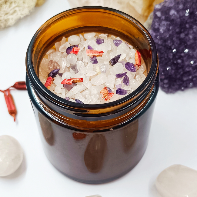 Bougie énergétique Rituel AMOUR pierres naturelles