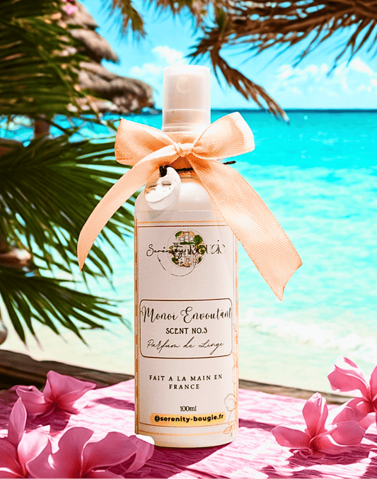 Parfum de Linge & d'Intérieur Monoï Envoûtant - Grasse & Fabrication Française - Sérénity Bougie - brume de linge