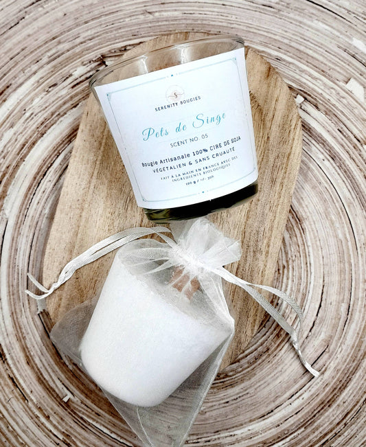 PETS DE SINGE - Bougie INFINIE  Rechargeable - Parfum de Grasse - Cire végétale de Soja - Fabrication artisanale