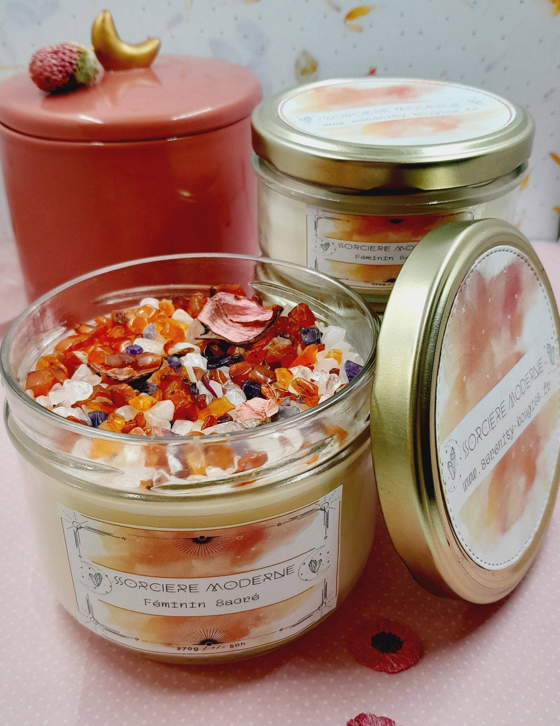 bougie avec pierres naturelles