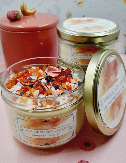bougie avec pierres naturelles