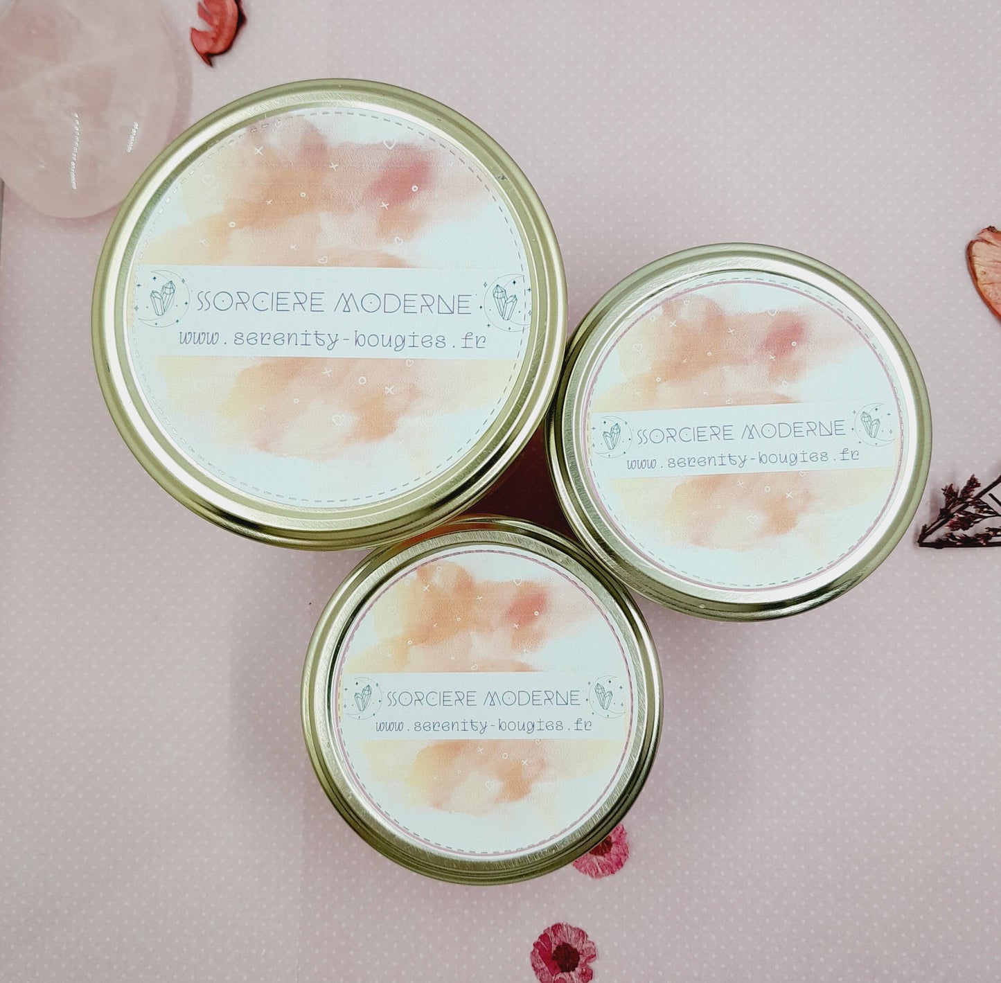 bougie avec pierres naturelles