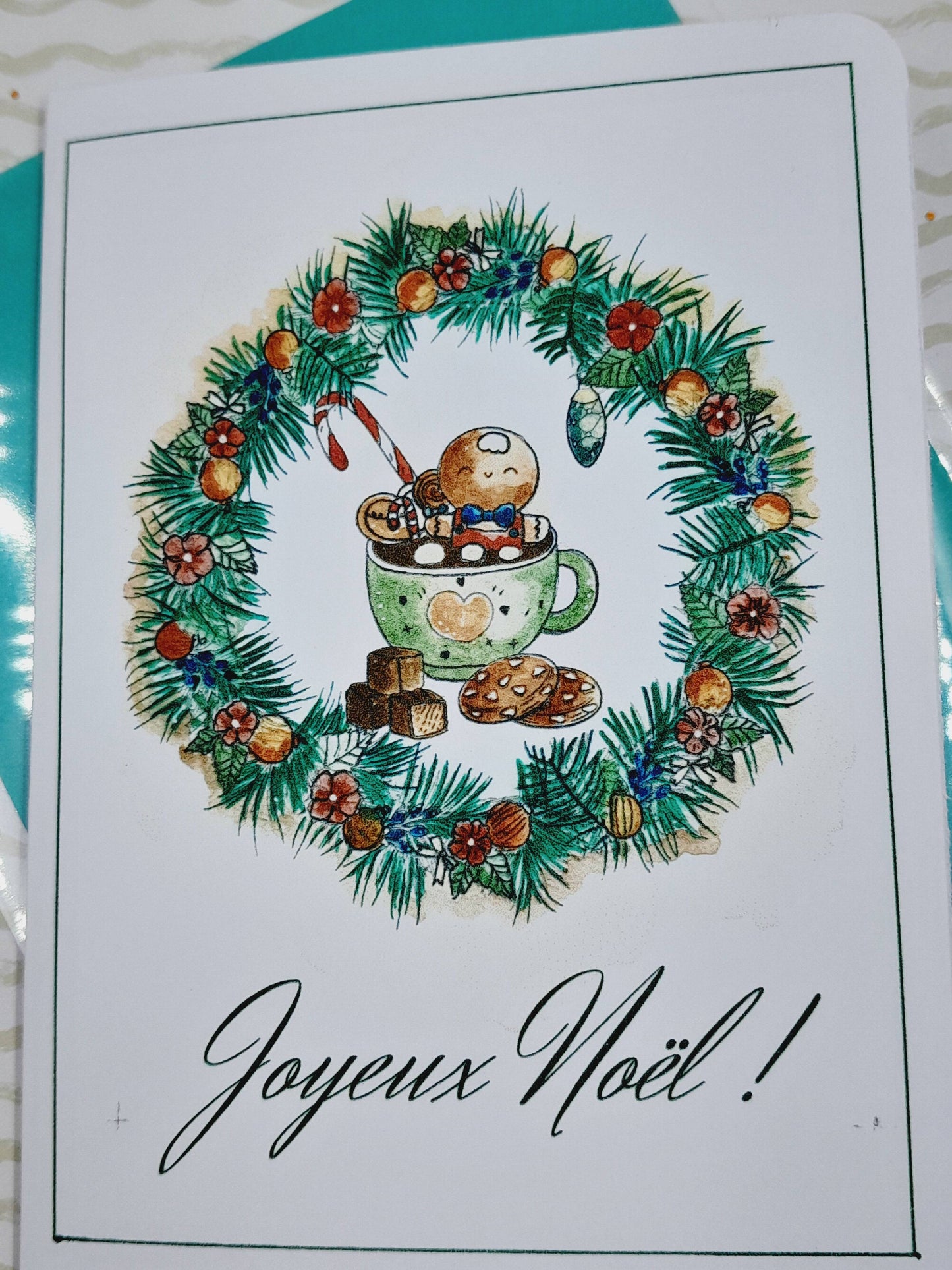 Feliz Navidad tarjeta acuarela hecha a mano - Colección "les gourmandises de p'tit biscuit" Ilustración digital