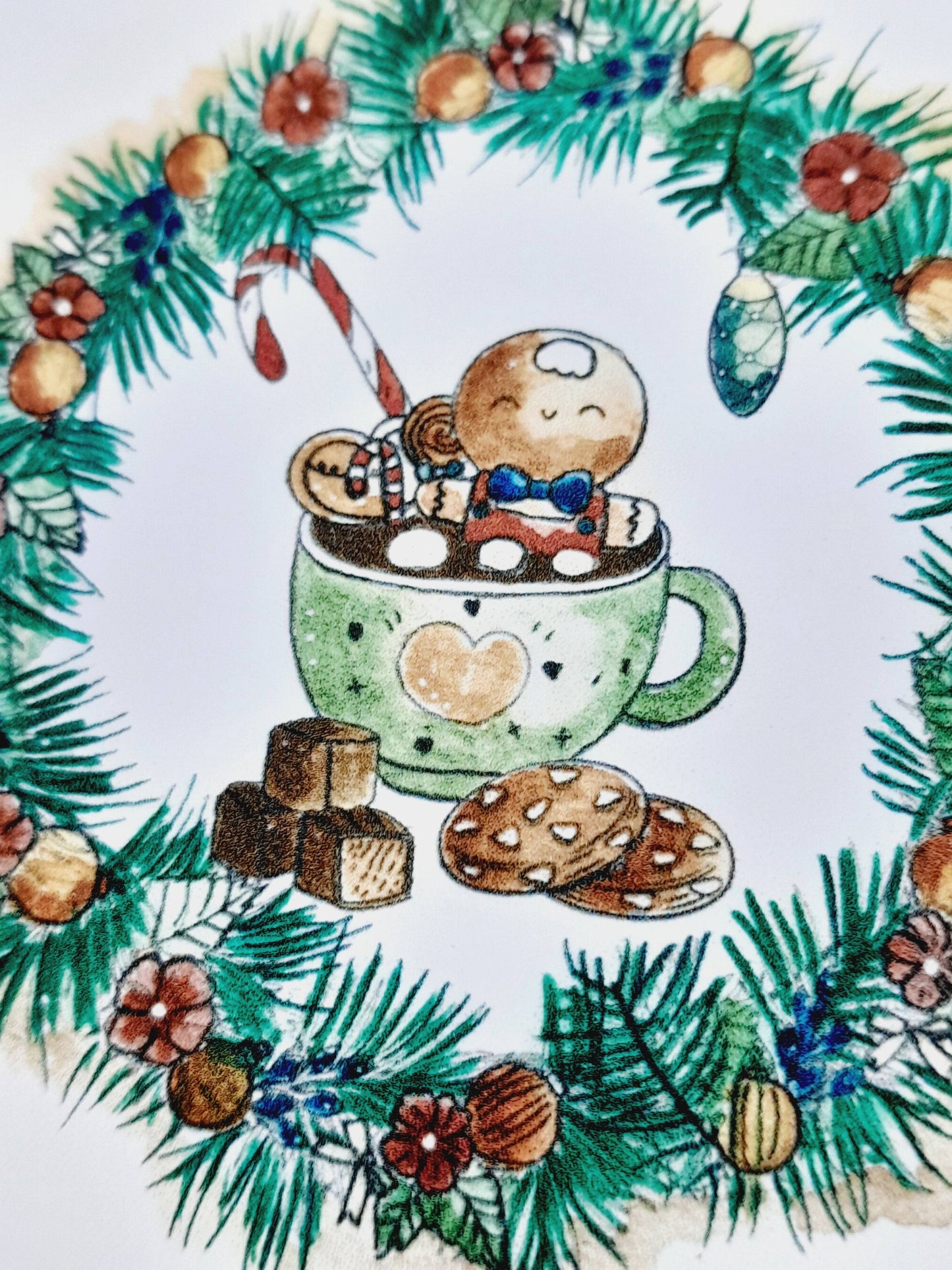 Feliz Navidad tarjeta acuarela hecha a mano - Colección "les gourmandises de p'tit biscuit" Ilustración digital